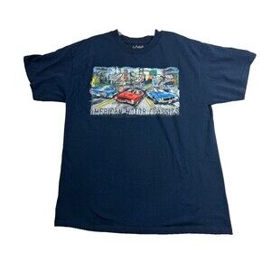 Lifestyle Classics T Shirt Mens L Retro American Motor Cars Graphic Navy